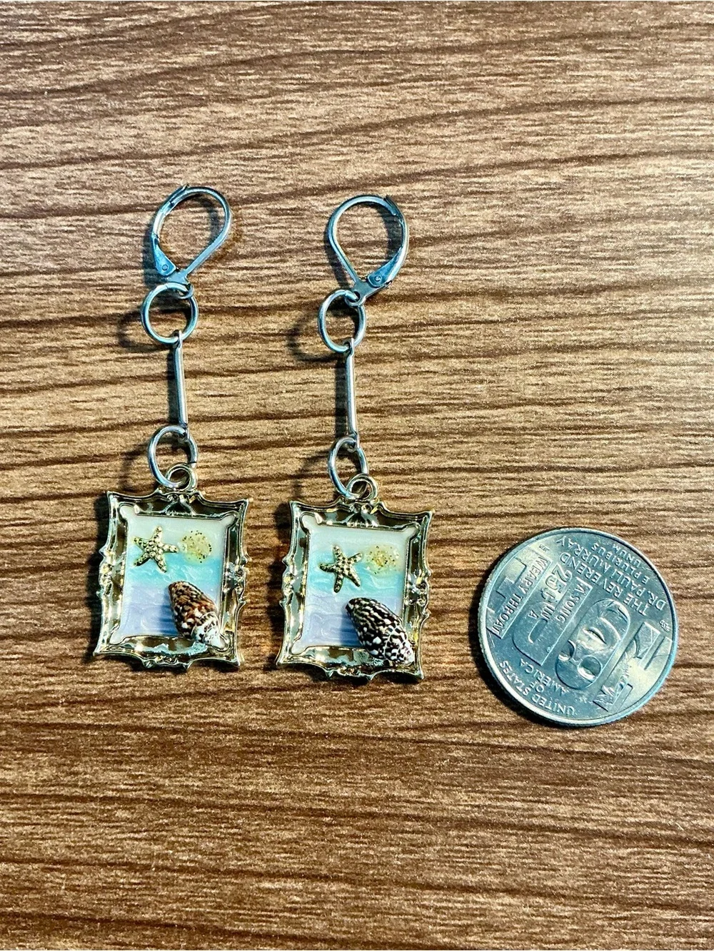 🆕 Oil Painting Dangle Earrings of a Seashell, Jellyfish, and Starfish